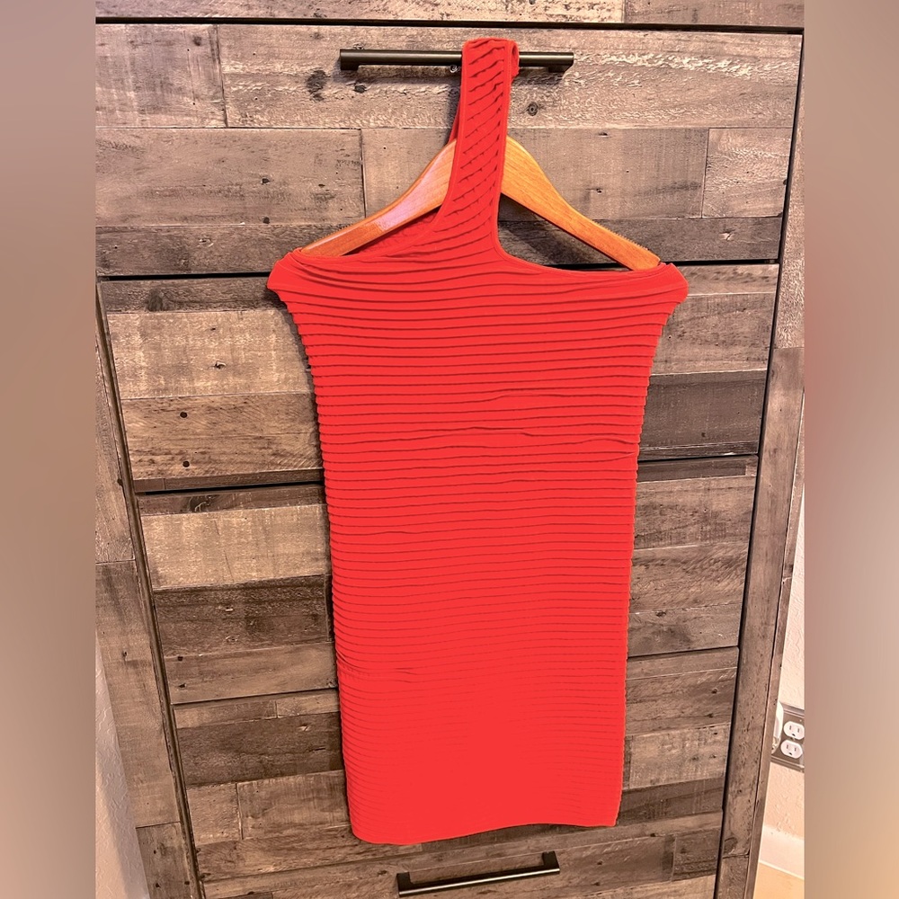 BCBG Generation Coral Red one shoulder Bodycon dress- Size XS